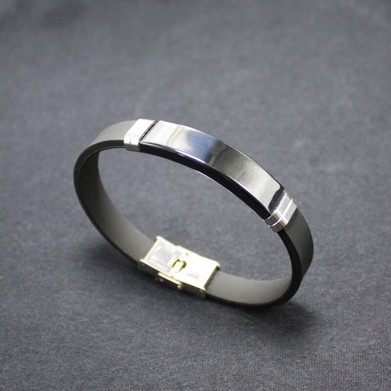 Bracelet géométrique en acier inoxydable pour hommes, couleur noir/or/argent, Silicone, caoutchouc, nouvelle