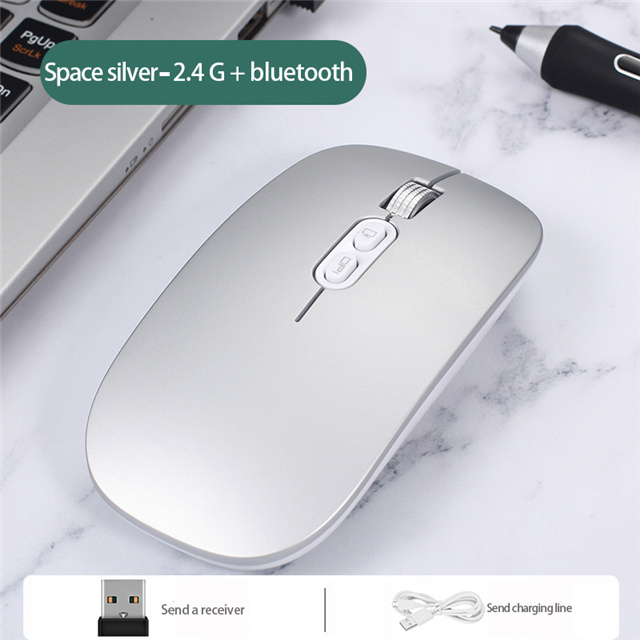 Adjustable DPI Ultra Slim Mouse Wirelesss Silent Mini Ergonomic Mause Rechargeable 2.4Ghz Wireless Mouse for Ipad Pro 11 for Mac: Bluetooth Silver