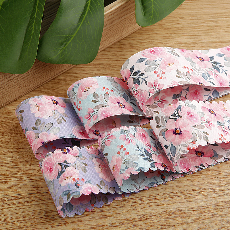 5 Yards 38MM Wave Edge Flowers Pink Ribbons Hair Bows DIY Crafts Handmade Accessories YM2023062703