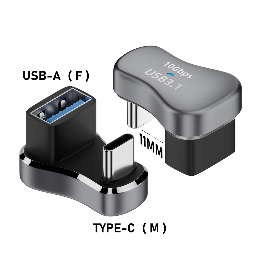 USB C Adapter 180 Degree U-Shaped USB C 3.1 Female to Male Elbow Adapter Angled OTG Adapter Compatible with MacBook Switch: Blue