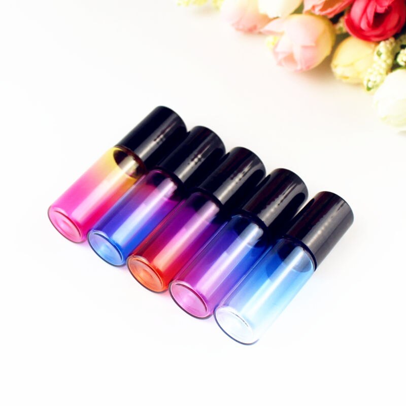 20pcs/lot 5ml/10ml Roll on Glass Bottle with Glass/Metal Roller Ball Perfume Essential Oil Bottles Sample Test Glass Vials: 5ml black cap / Metal Ball