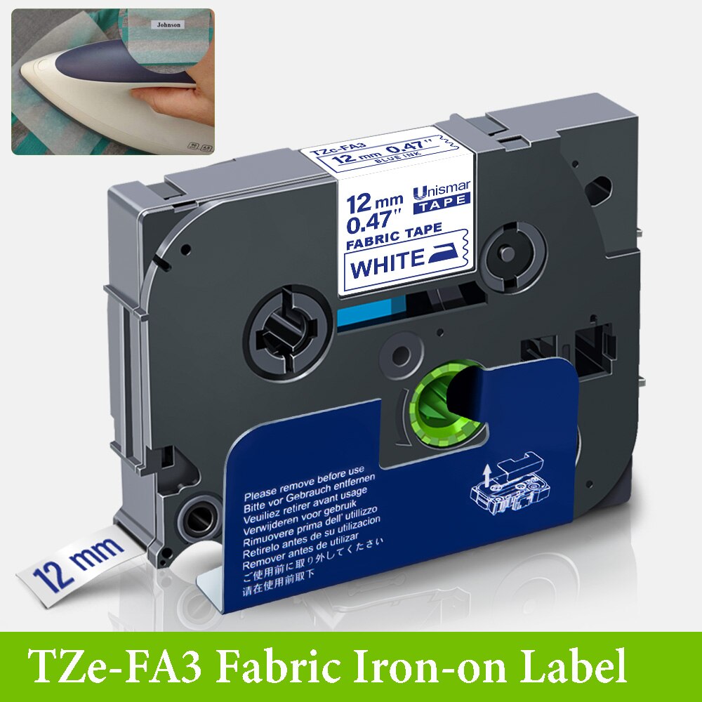 Unismar blandede farver 18mm stofbånd til brother tze -fa4r tze -fa241 tze -fa4 printerbånd til brother p-touch label maker: 12mm blå på hvidt