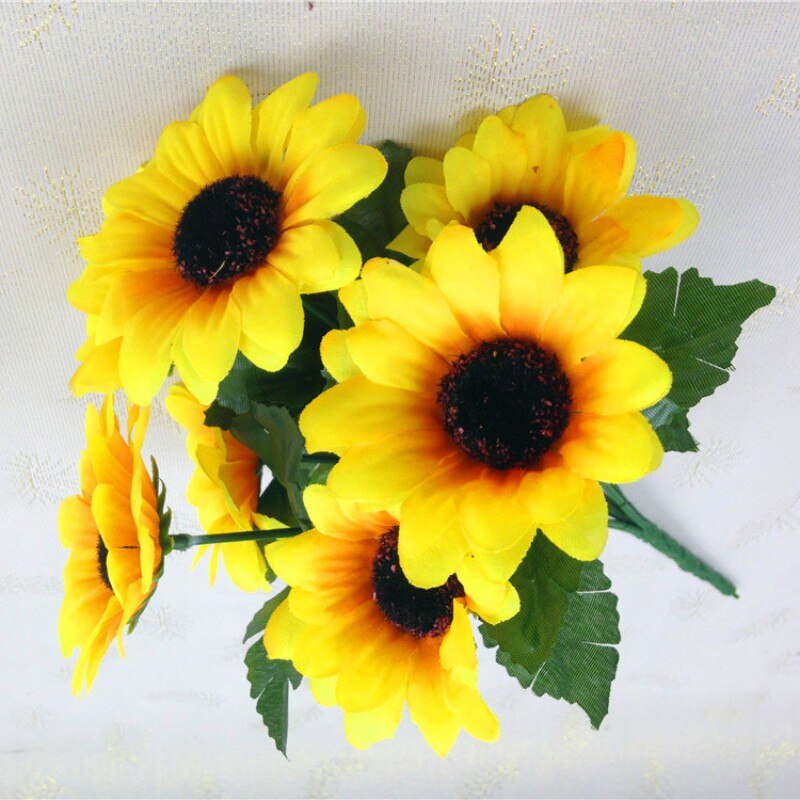 1 ramo de girasoles artificiales realistas, cabezas de girasoles de plástico artificiales, adornos de doméstica, accesorios