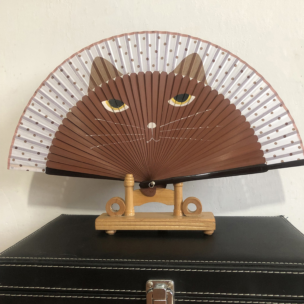 Cats Folding Fan Tassel Dancing Folding Hand Fan Craft Original Wooden Hand Flower Bamboo Fan for Home Decor Fiestas