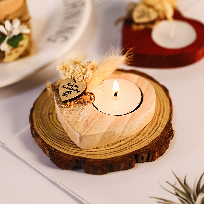 Kerzenhalter aus Holz, herzförmiger Kerzenständ... – Grandado