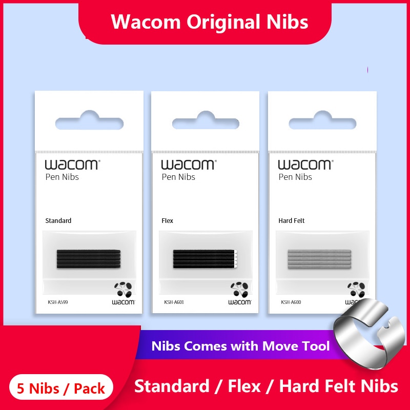 Wacom Standard Nibs / Hard Felt Nibs / Flex Nibs for Wacom Intuos Pens (5 Nibs / Pack)