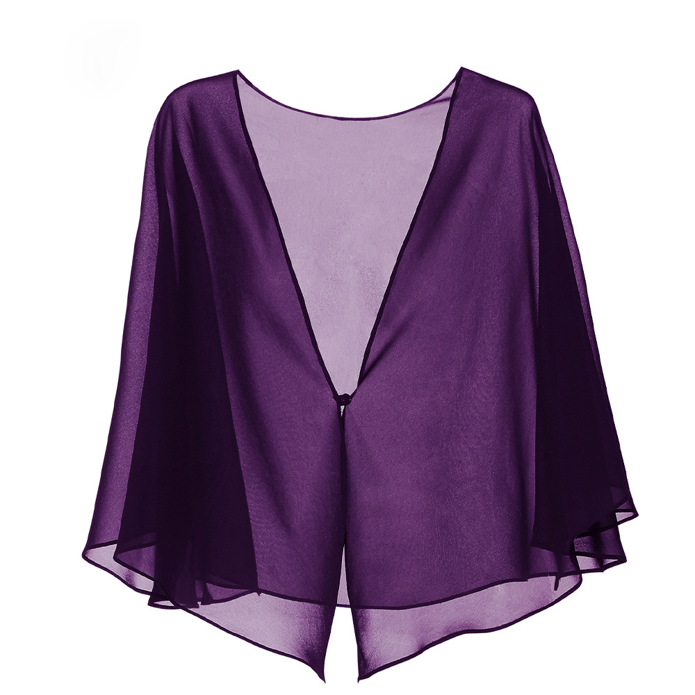 Vrouwen Chiffon Bolero Bridal Jacket Wedding Wraps Cape Avond Party Jurk Mantel Zomerjurk Uit Jas: Paars