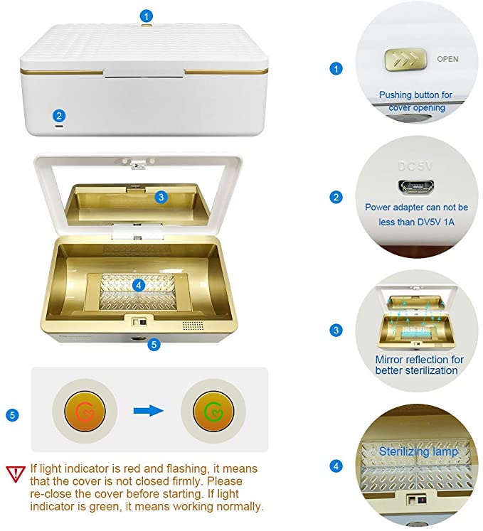 Hogar esterilizador ozono desinfección ultravioleta lámpara germicida UV esterilización lavado para el teléfono móvil de la cosmética