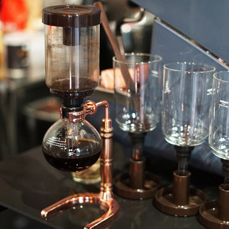 Japanse Stijl Sifon Koffiezetapparaat Thee Sifon Pot Vacuüm Koffiezetapparaat Glas Type Koffiezetapparaat Filter 3Cups Rose Gold