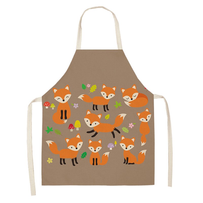 Kawaii Vos Gedrukt Mouwloze Schorten Keuken Volwassen Vrouwen Katoen Linnen Dier Overgooier Thuis Koken Bakken Taille Bib 53*65cm: WQL0159-13
