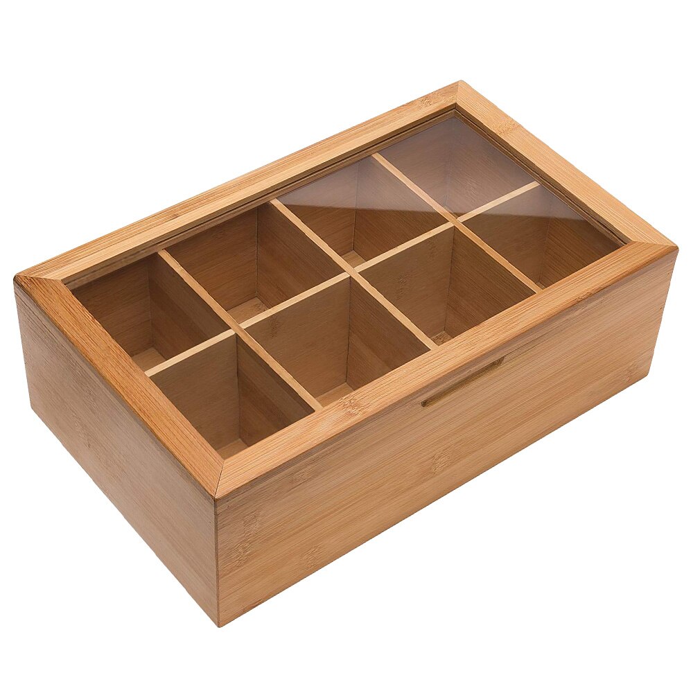 5-Grid Natural Wood Tea Caddies Tea Bag Multifunctional Storage Box With Acrylic Glass Window Sugar Packet Container Storage: B
