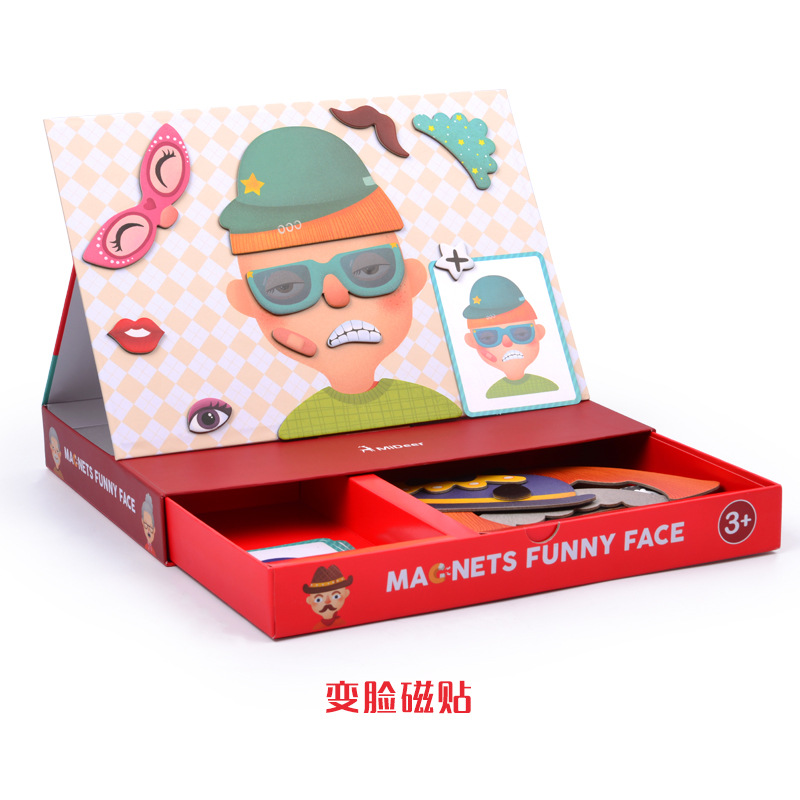 Wooden Kids Educational Toys Magnet Dressing Magnetic Puzzles Game Set Fun Reusable Stickers for Children Christmas: Funny face