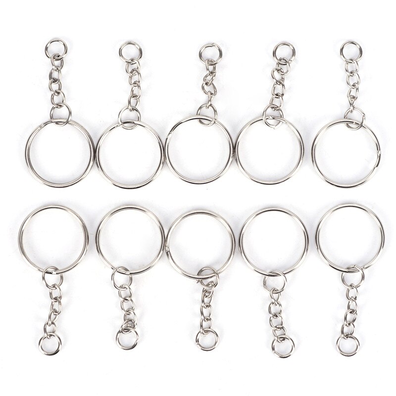 50Pcs Silver Plated Metal Blank Keyring Keychain Split Ring Keyfob Key Holder Rings Women Men DIY Key Chains Accessories Marking