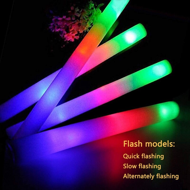 Glow Sticks Bulk - 24 Pcs LED Foam Sticks Glow Batons with 3 Modes Flashing Effect, Glow in the Dark Party Supplies