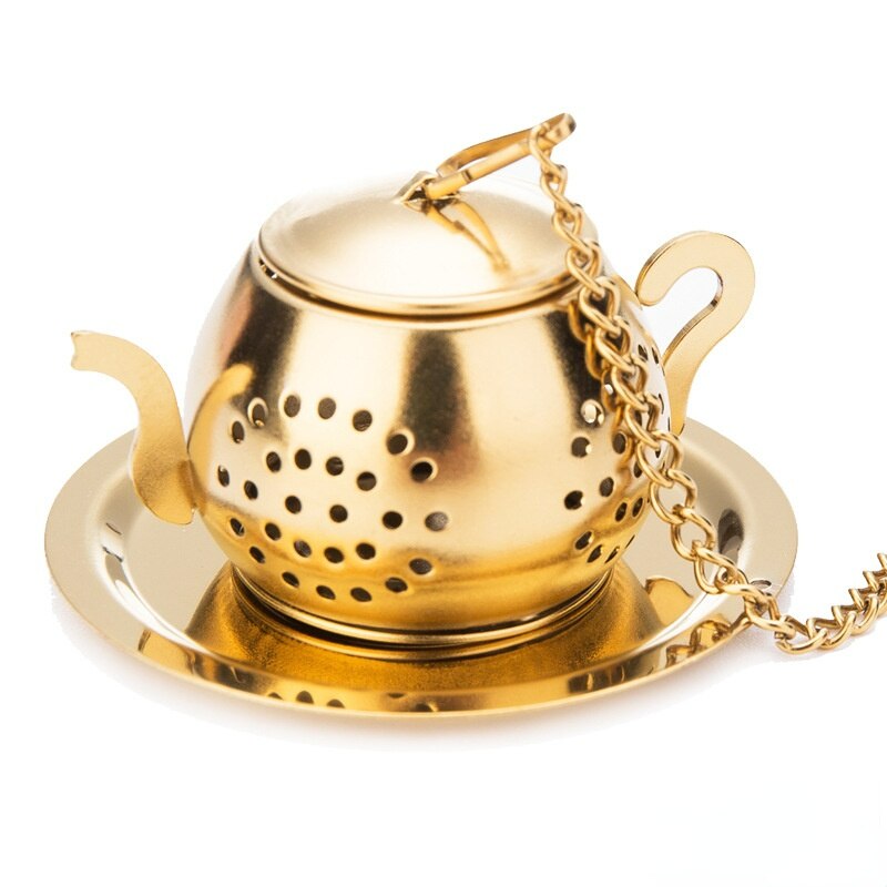 Gold Plated Tea Drain For Kitchen Coffee Maker Water Filter Barrier Cartridge 304 Stainless Steel Tea Ball Separator Drinkware: round tea leak