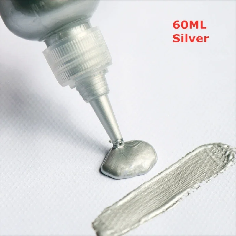 Pintura acrílica 60/300ml Metal oro plata cobre yeso muñeca goteo pegamento gancho pasta hecha a mano pigmentos D IY: Plata