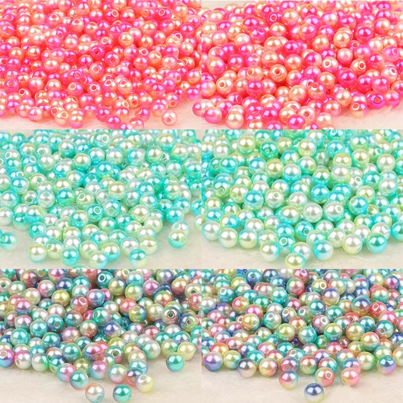 4/6/8/10mm Brann størrelse blanding 350 stk, rosa regnbue farge perle imitasjon abs løse perler til plagg klær halskjede tilbehør