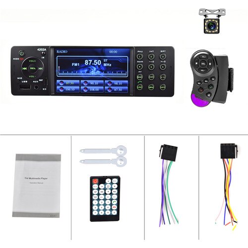 Radio Estéreo Podofo 1 Din para coche de 4 pulgadas, Radio para coche 4202A, Autoradio con Bluetooth, USB, SD, Aux, FM, receptor manos libres, reproductor de vídeo MP5 HD en tablero: With 12 LED Camera