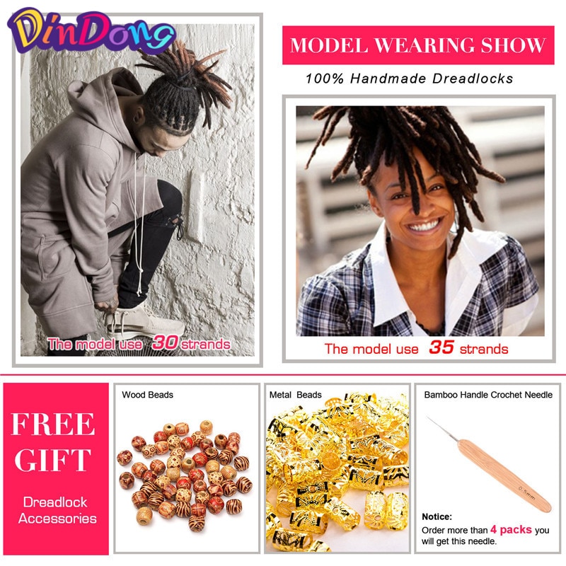 DinDong 10 inch Synthetic Dreadlocks Men Handmade Crochet Braiding 6 inch Dreadlocks Hair Extensions Hip Hop Pure Color