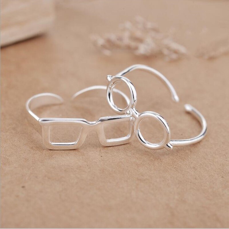 Joyería de plata de ley 925 con personalidad, gafas literarias creativas, 2 estilos, anillos de apertura, SR358