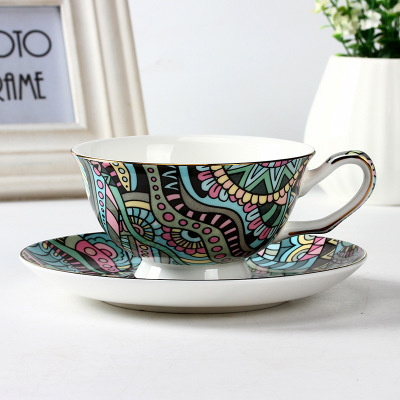 Bohemian Coffee Cup Saucer Kit Bone China Boho Art Line Scented Tea Set Teacup Dish European Ceramics Tumblerfu Xicara Porcelana: Bohemia B