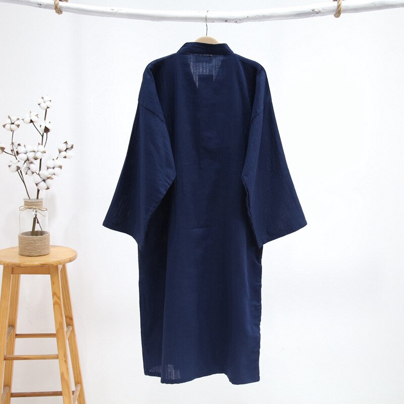Menn kimono tilfeldig japansk lang badekåpe pyjamas belte bomull kappe kostyme ensfarget v-hals ekstra tykke varme husholdningsklær
