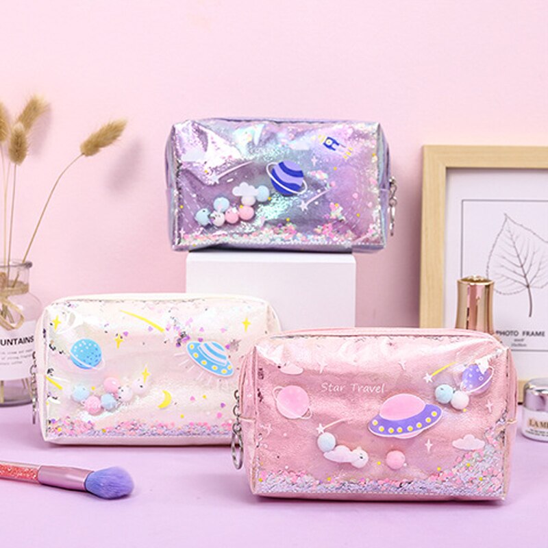 Leuke Etui School Briefpapier Grote Capaciteit Potlood Zak Pvc Quicksand Pailletten Make-Up Tas Levert Desktop Storage Pouch