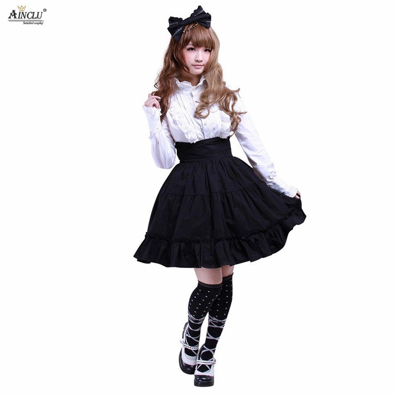 Forår/sommer/efterår/vinter ainclu xs-xxl kvinders bomuld sorte flæser gotisk lolita nederdel med "europæisk og amerikansk stil