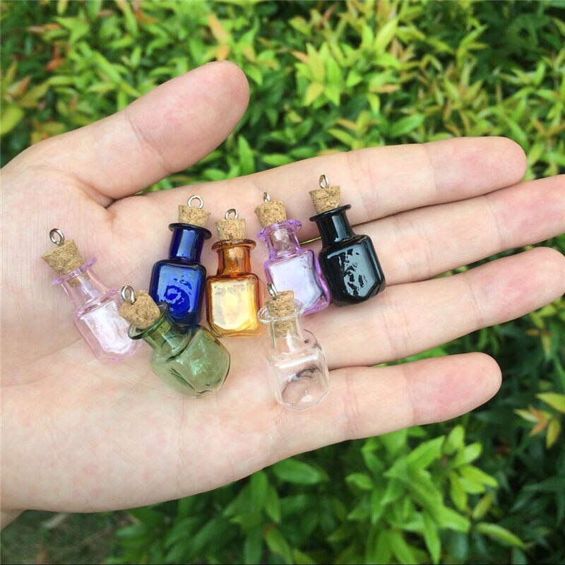 Cute Colour Bottles Metal Loop Mini Wishing Bottles Rectangle Crafts Pendants Diy Glass Jars Mix 7 Colors