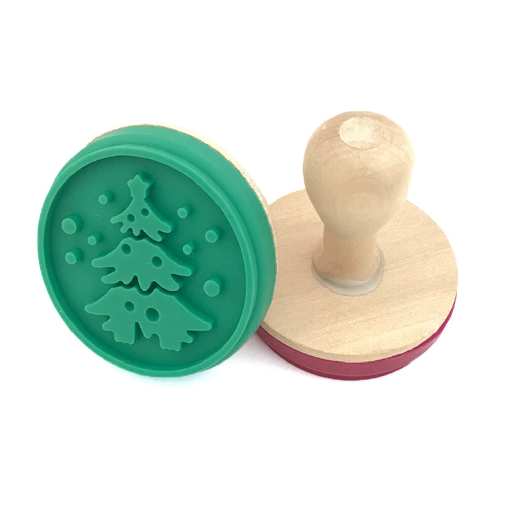 Sello de silicona para galletas, moldes de repostería para galletas con mango de madera, estampados, herramientas para hornear galletas, DIY: tree