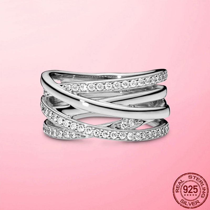 Anel feminino 2021 novo 925 sterling silver sparkling & polido linhas anel de dedo para as mulheres casamento noivado jóias presente anel anel anel anel