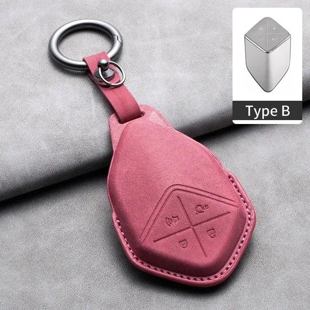4 Buttons Car Remote Key Case Cover for Changan Deepal S7 SL03 Leather Car Key Shell Fob Holder Protector Keychain for Deepal: PURPLE