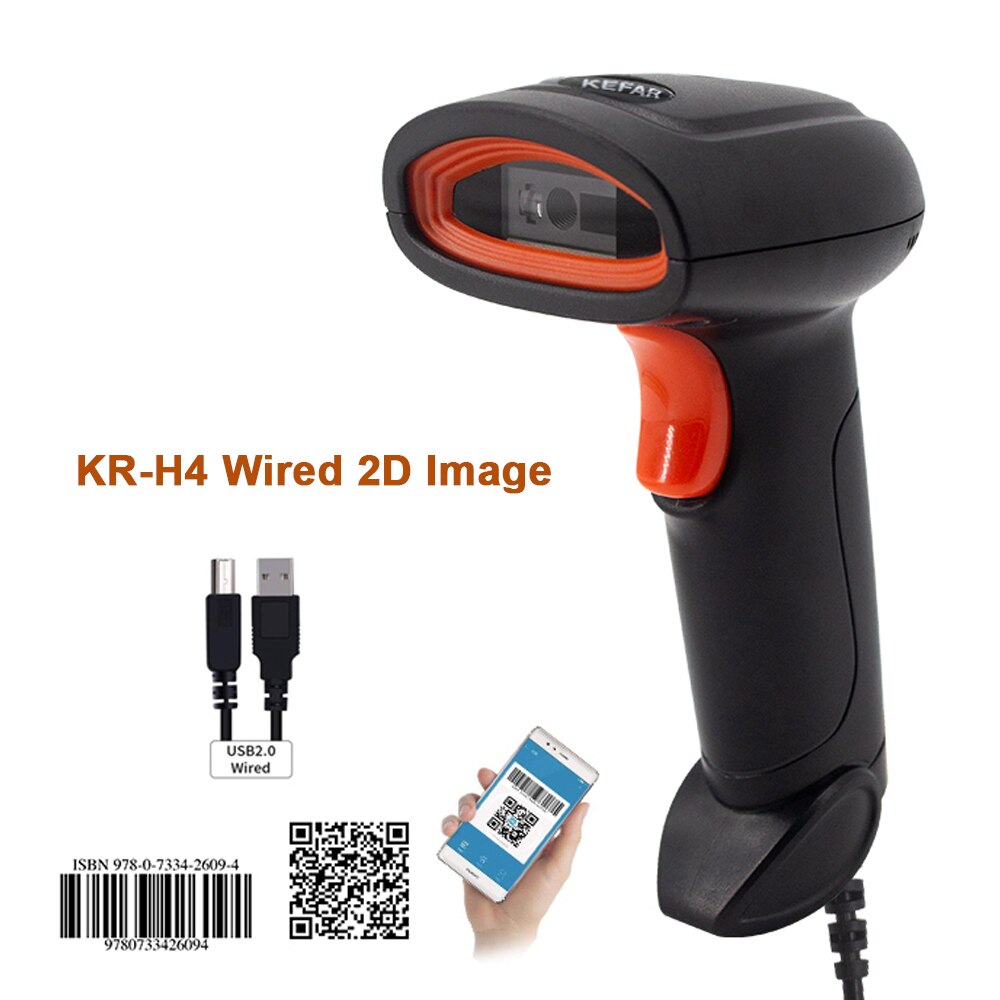 Handheld kabellos Barcode Scanner Tragbare verdrahtet 1D 2D QR Code PDF417 Leser für Einzelhandel Einkaufen Logistik Lagerbier: H4 verdrahtet 2D