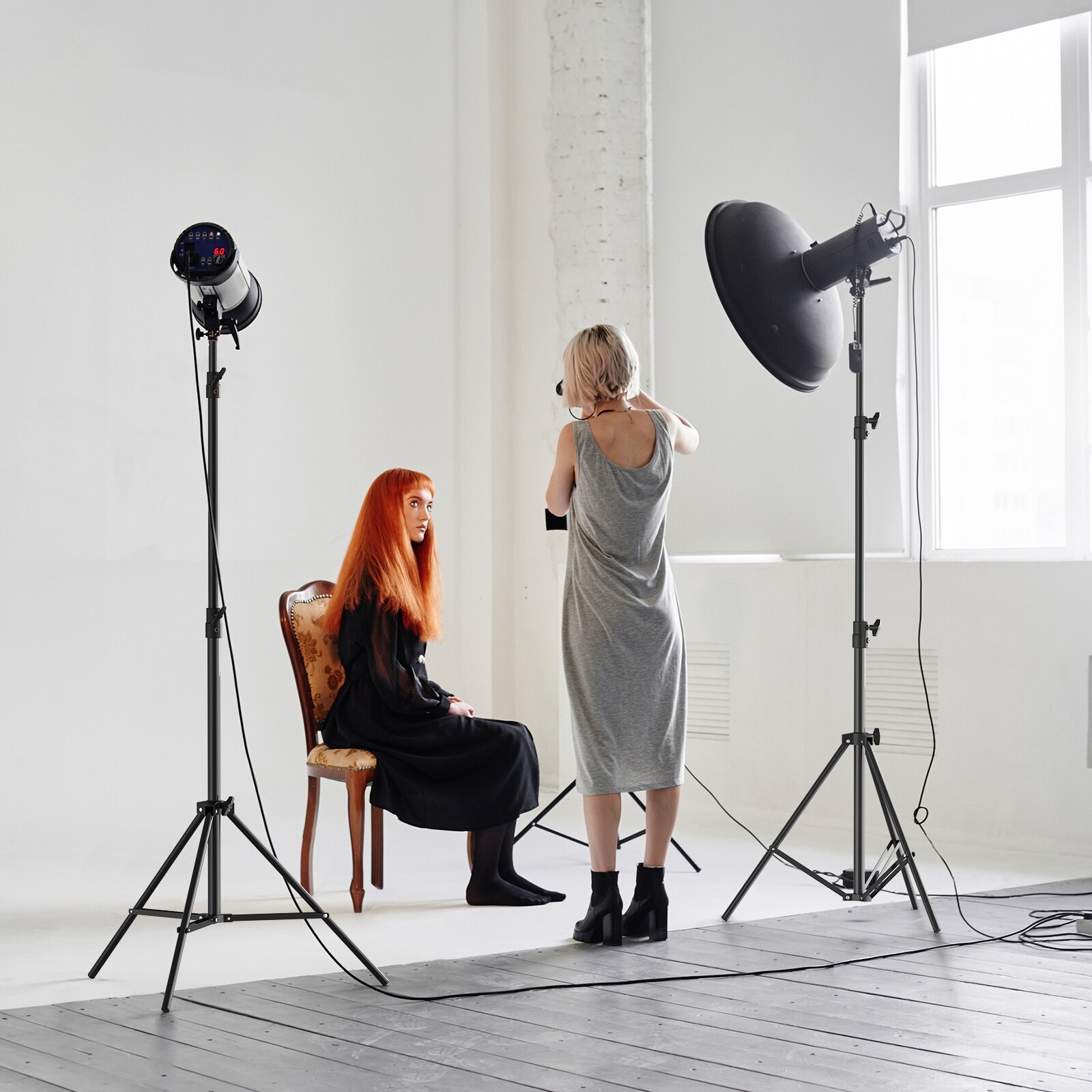 Portable Metal Light Stand Heavy Duty Adjustable Photography Tripod Stand Max. Height 200cm for Studio Reflector Softbox Light