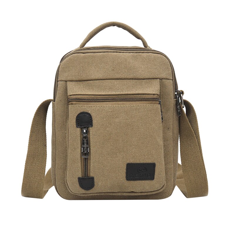Men's Casual Shoulder Bag Solid Color Business Messenger Bag Simple Large Capacity Multi-purpose Canvas Bag: Style A khaki