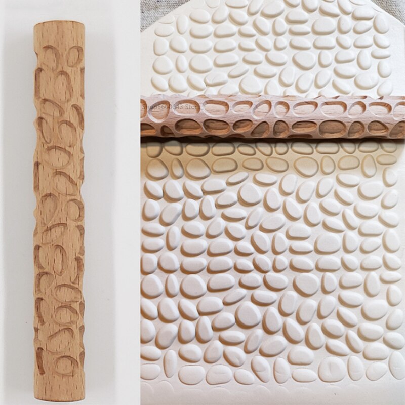 Keramik kunst træ tekstur rulle relief træ sten blomst mønster præget stang mudder rulle gør det selv keramisk skulptur modellering ler værktøjer