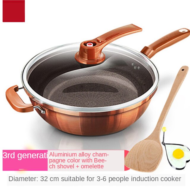 Vacuüm Wok Non Stick Pan Met Cover Geen Olie Rook Pot Ijzeren Pot Huishouden Keuken Inductie Fornuis Universele Pan: 6