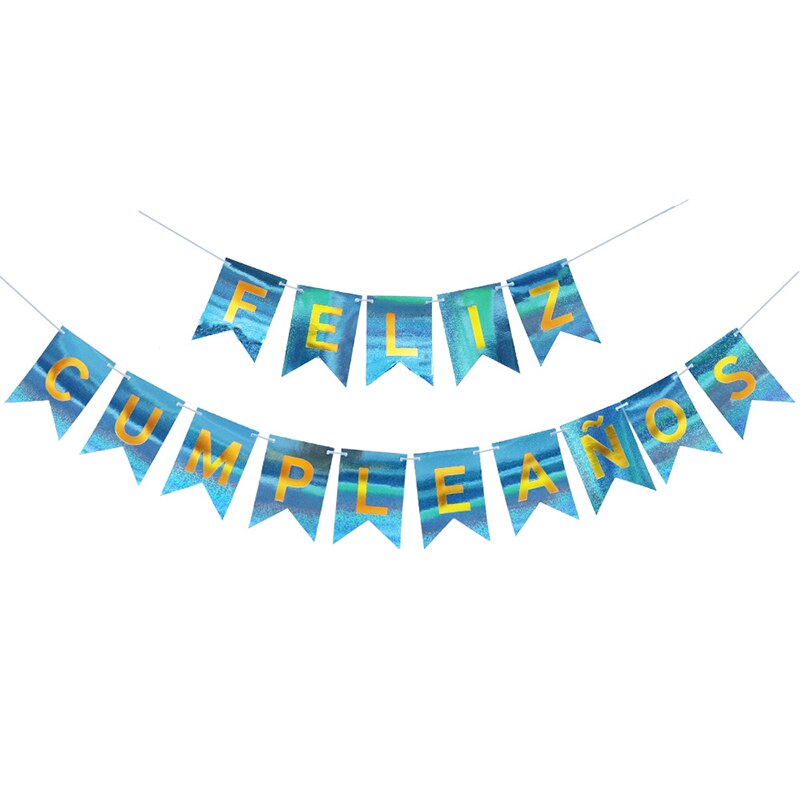 Happy Birthday Banner FELIZ CUMPLEANOS Spanish Birthday Decoration Bronzing Birthday Letters Flag Bunting: Light Blue