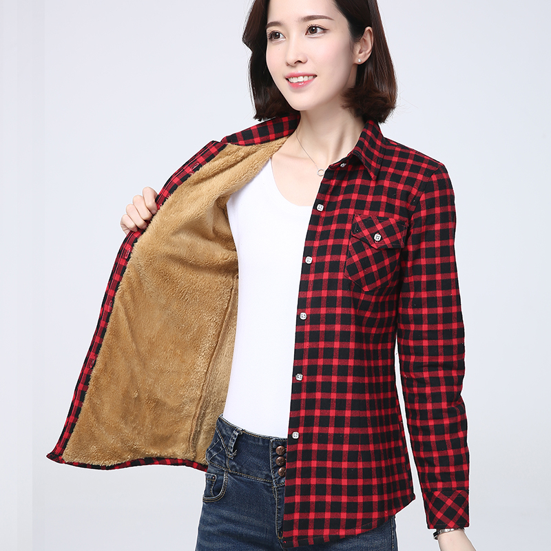 2023 inverno nuovo più spesso camicia scozzese calda da donna cappotto Lady Casual giacca in pile di velluto Top vestiti caldi delle donne tuta sportiva: 4XL / Cachi