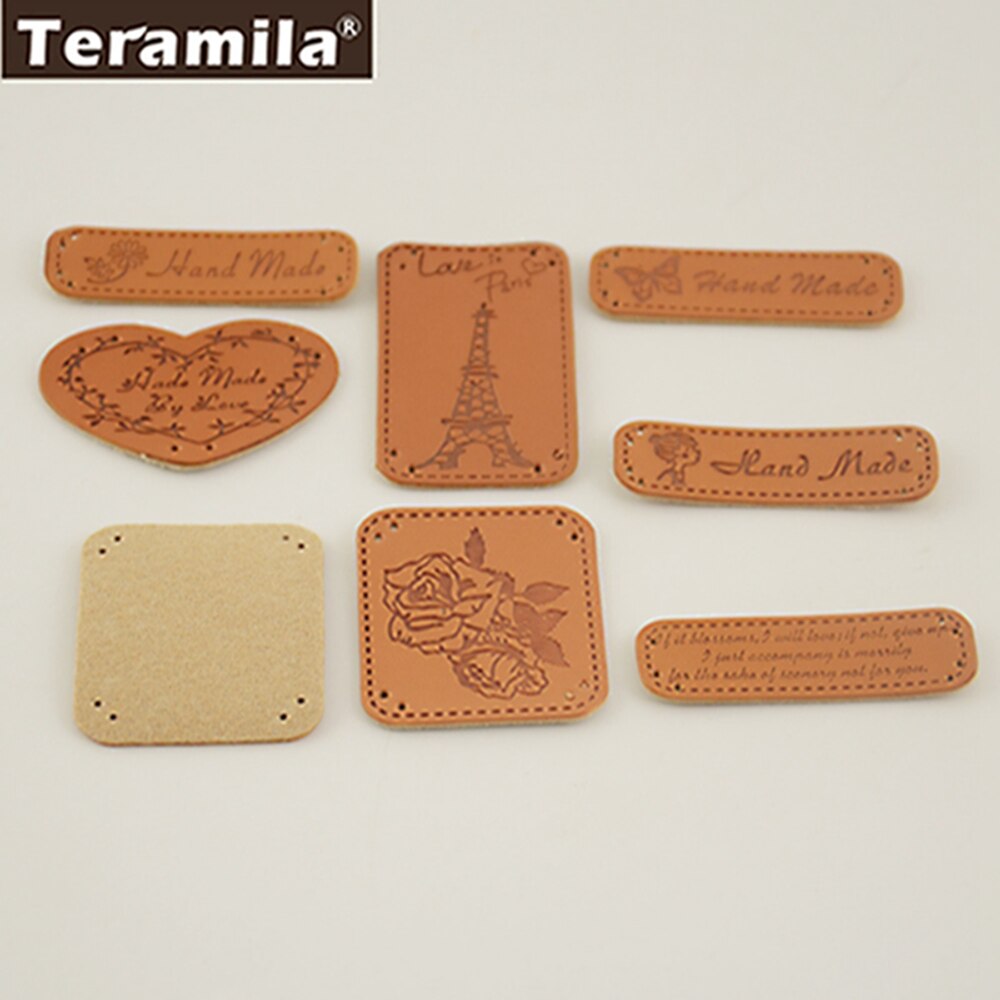 8 Designs DIY Handmade Accessories Zakka Style PU Label Handmade Small Hand-Sewn Decorative Leather