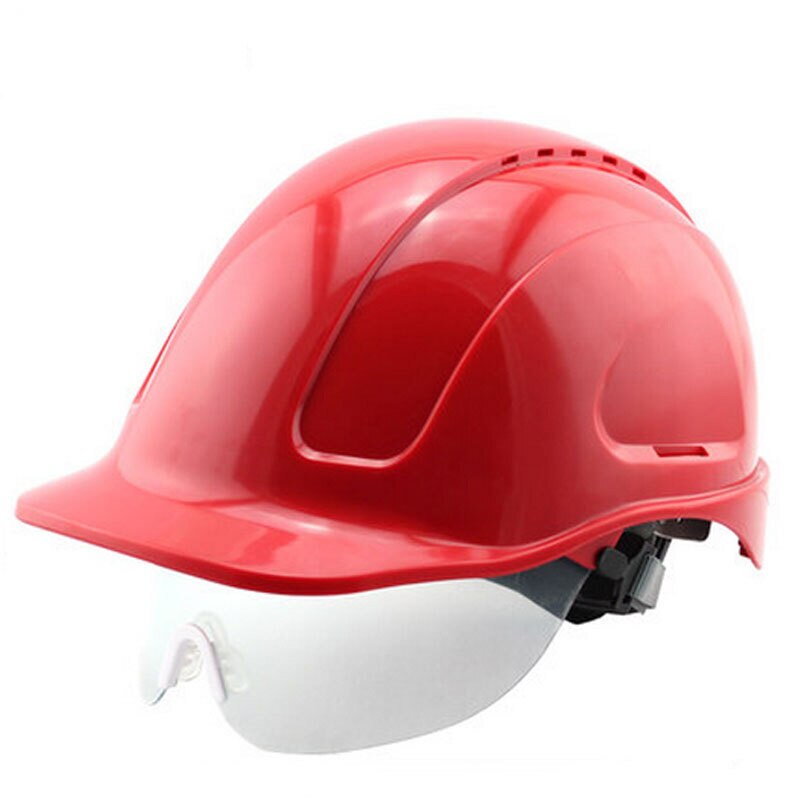 Work Safety Helmet With Goggles Hard Crash ABS Hat Transparent PC Glasses Construction Protective Riding Climbing Outdoor Safe: Red