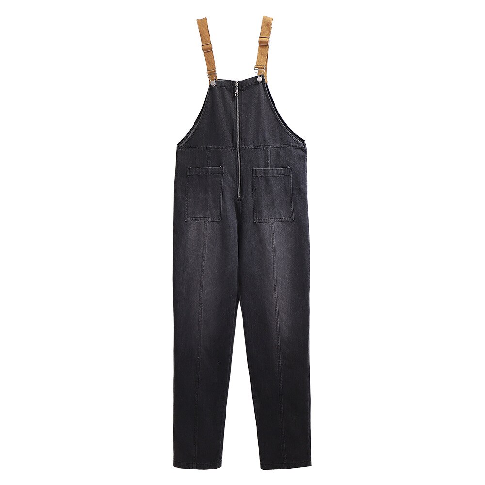 Monos vaqueros de talla grande para mujer, monos largos holgados de algodón con bolsillo negro, 4XL, 5XL, 6XL, 7XL,