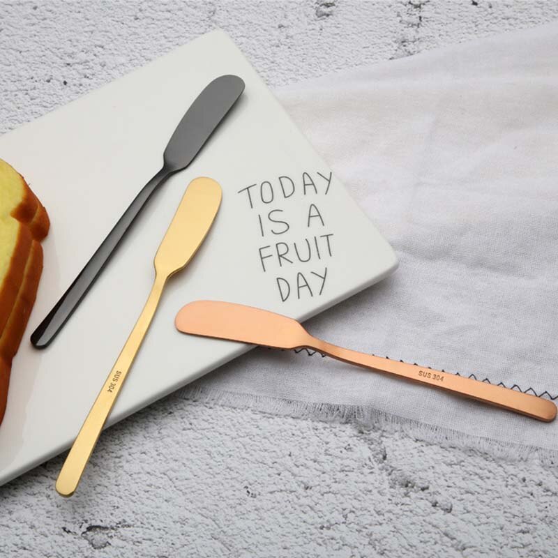 304 Stainless Steel Butter Knife Long Handle Jam Butter Spatula Western Tableware Cream Knurling Knife Kitchen Cheese Tools