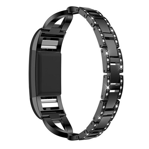 Watch Band For Fitbit Charge 2 strap Replacement Metal Bracelet Adjustable Straps for Fitbit charge2 Watch Bands with Rhinestone: Black