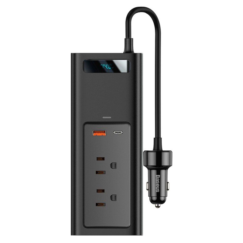 Baseus 150W Auto Omvormer Ac Dual Port Universele 12V Outlets Voor Auto Stofzuiger Heater Auto-Oplader adapter Voor Telefoons Tabletten: Black