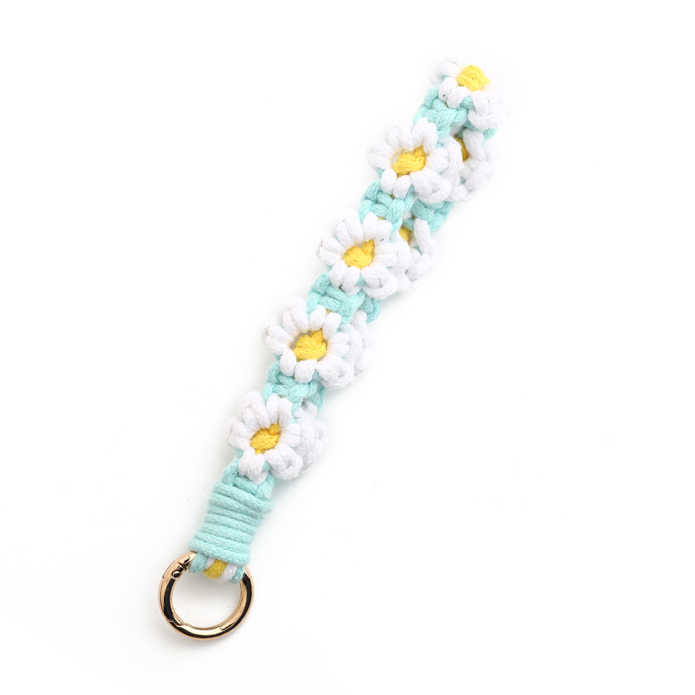 Polsbandje Sleutelhanger Voor Vrouwen Meisje Bohemian Handgemaakt Klein Madeliefje Sleutelhanger Veerspiraal Gevlochten Polsband Sleutelhanger: Rhodium Plated