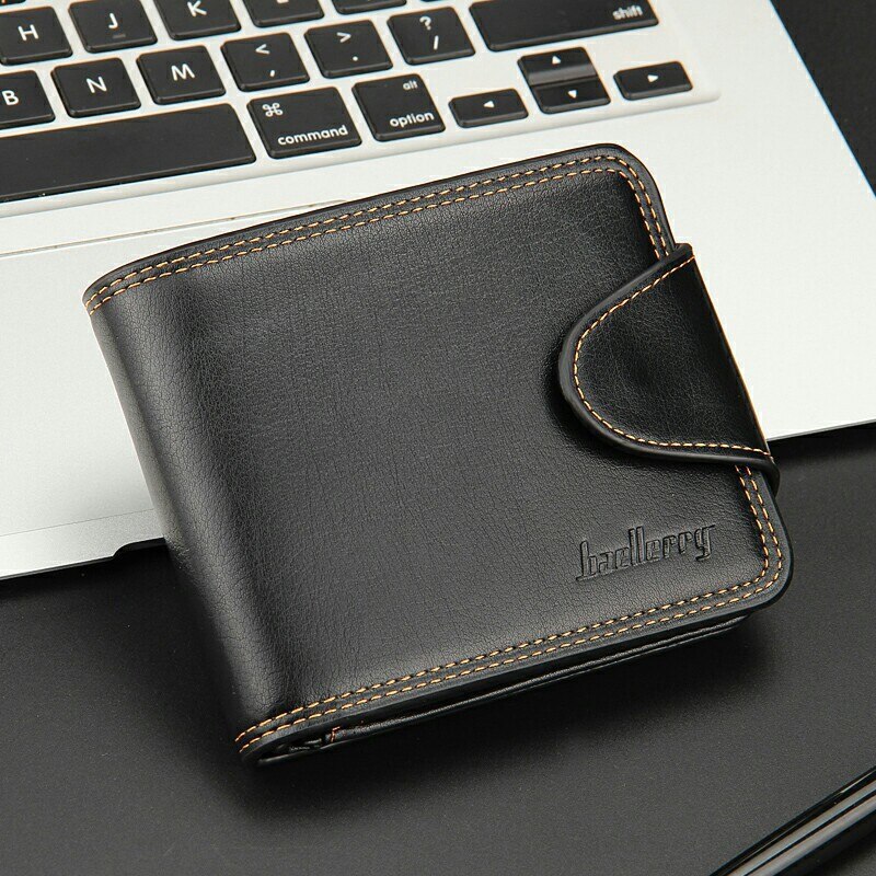 Baellerry Vintage Standard Men's Wallet Leather Trifold Short Wallets Card Holder Male Large Capacity Small Purse Carteira MW396: Black