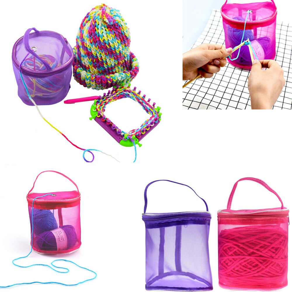 Portable Wire Mesh Weaving Round Bags Wool Storage Bag Yarn Crochet Storage Organizer Knitting Baskets Lightweight