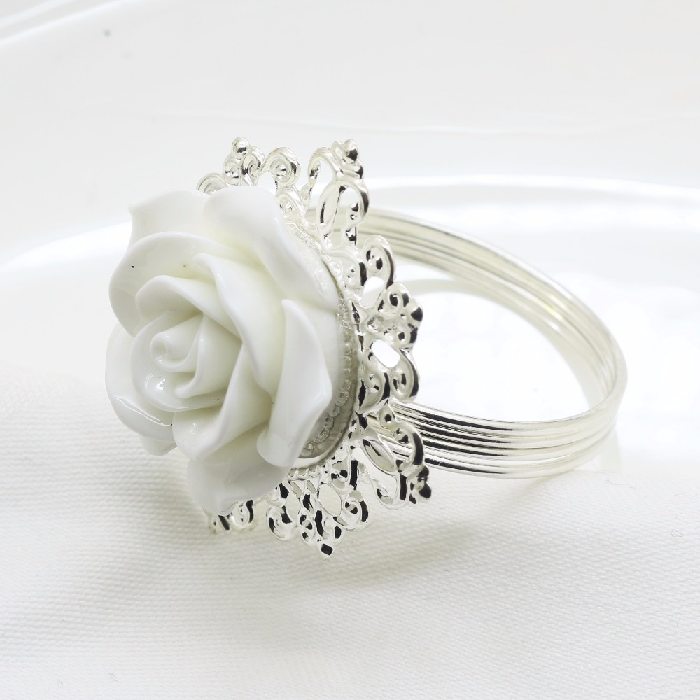 6Pcs/10Pcs Witte Hars Rose Servet Ring, diy Party Wntertainment Bruiloft Servet Doek Decoratie Gesp Tafel Banket Diner