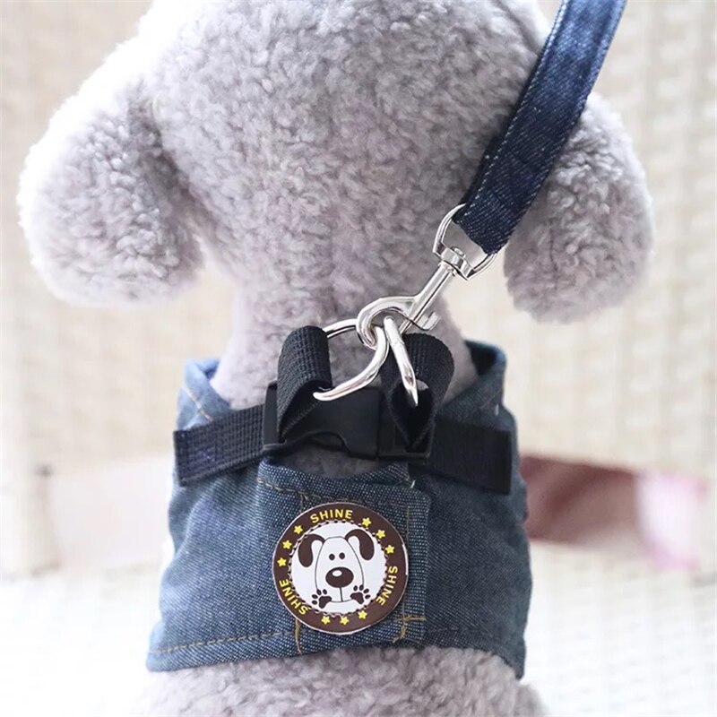 Pug Harness Leash Chest Strap Lead Denim Vest Pet Chest Strap Pet Supplies Dog Harness Chihuahua Dog Cheap Leash Set: Black / XL